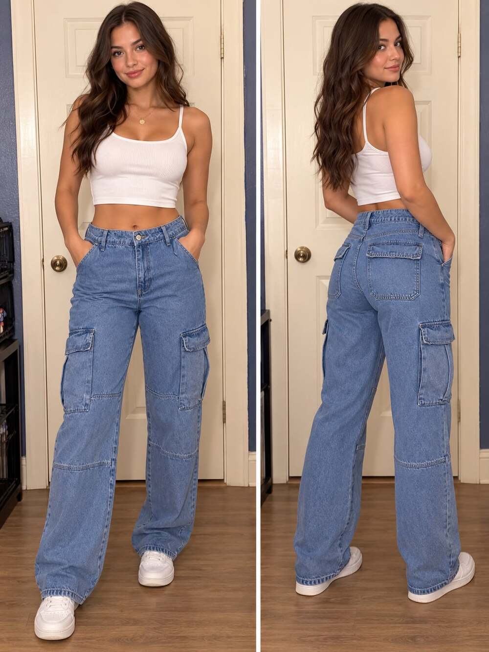 Amazon Denim Cargo Pants Light Blue Baggy Y2K